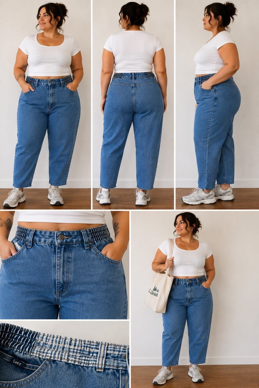 Vintage Lee High Rise Mom Jeans Size 20 Elastic Waist Blue Denim 90s USA